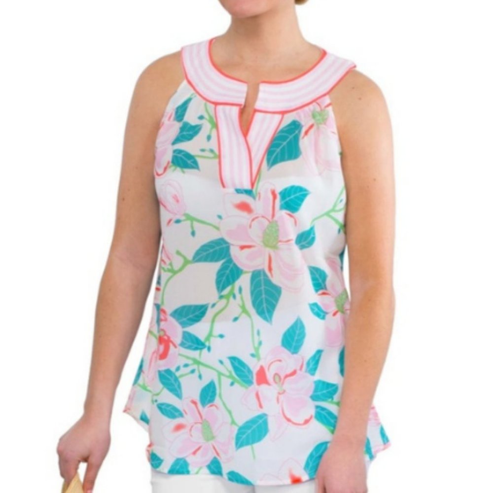 Gretchen Scott Magnolia Heaven Vibrant Floral Racer Back Tunic Tank Blouse XL